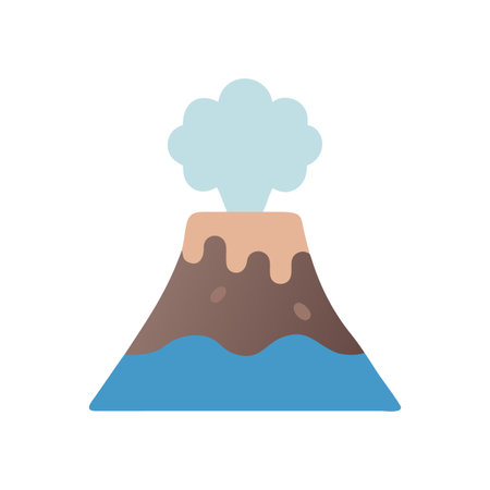 Stylized volcano with smoke on a black backdrop, graphic illustrationのイラスト素材