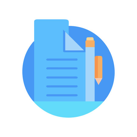 Flat design icon of a document and pencil on a circular backgroundのイラスト素材