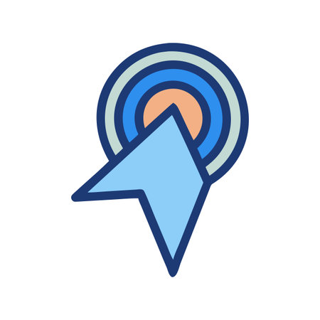 Stylized arrow pointing towards circular concentric target on black backdrop for navigationのイラスト素材