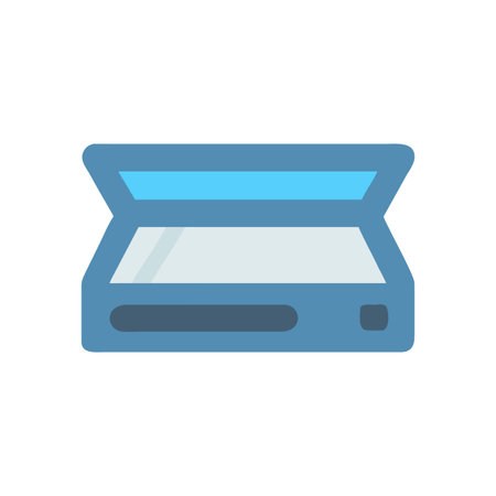 Flat illustration of an open document scanner on a black backgroundのイラスト素材