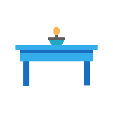 Stylized blue table with bowl and pestle on black background for graphic designのイラスト素材