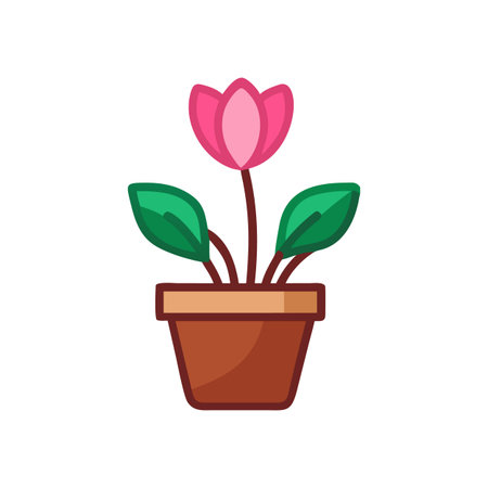 Pink Tulip Flower Potted Plant Isolated on Black Background Stock Illustrationのイラスト素材