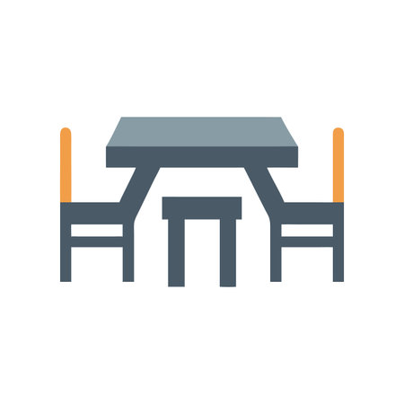 Stylized table with chairs centered on black background, flat vector style.のイラスト素材