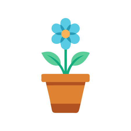 Simple blue flower in pot on black background, plant concept illustrationのイラスト素材