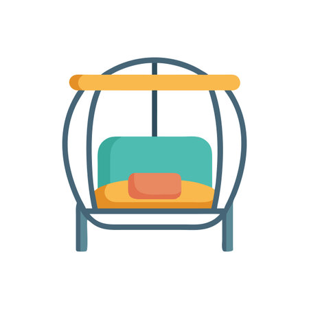 Modern flat illustration of a hanging swing chair against a black background.のイラスト素材