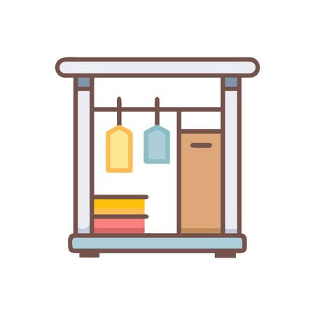 Cartoon wardrobe stock image with clothes on a hanger and folded clothesのイラスト素材