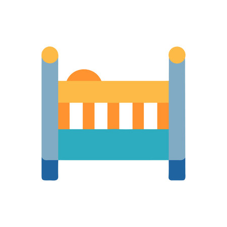Stylized vector illustration of a children's bed with soft colors on a dark backgroundのイラスト素材