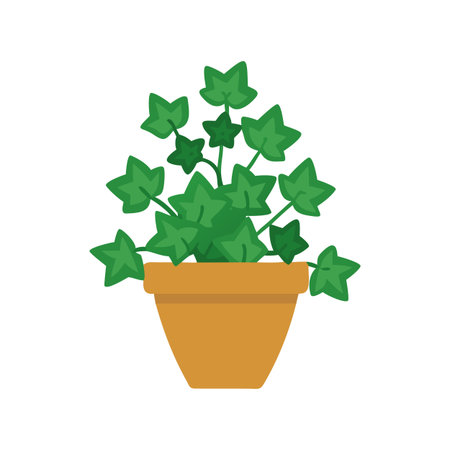 Ivy plant in a terracotta pot, minimalistic vector graphic on black backdropのイラスト素材