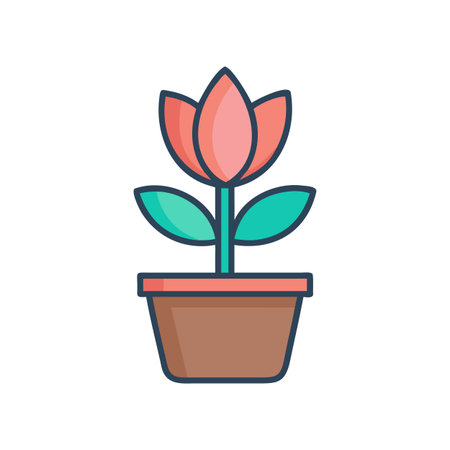 Stylized flower in a pot icon with rounded edges on a black backdropのイラスト素材