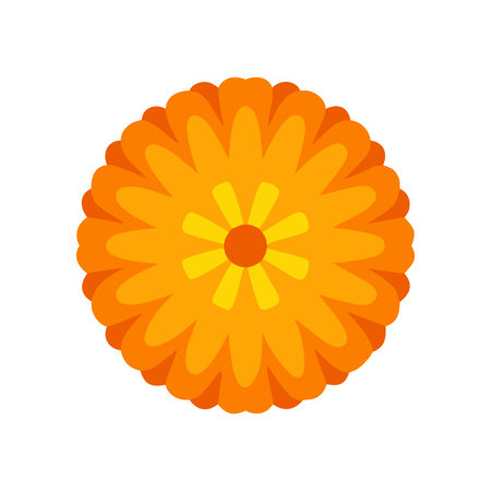 Orange flower illustration with black background, flat design, bright colors, spring vibeのイラスト素材