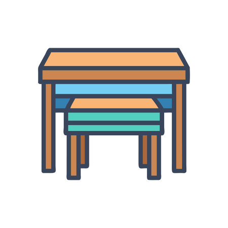 Modern study desk and matching bench illustration with clean lines on black backgroundのイラスト素材