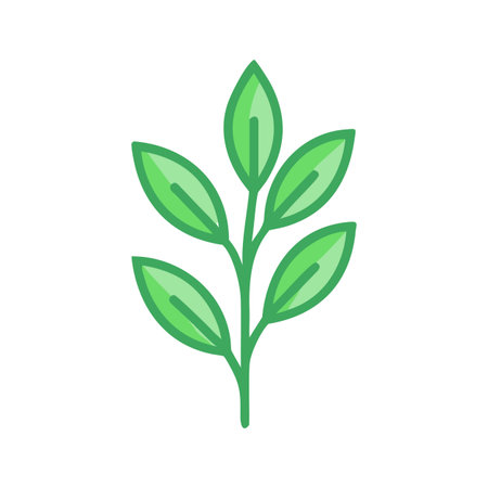 Stylized sprig with green leaves on a black background, minimalistic botanical designのイラスト素材