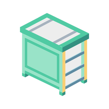 Isometric illustration of a light green cabinet with drawers and white accentsのイラスト素材