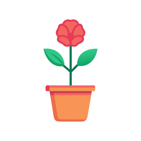 Stylized red flower in a terracotta pot on a black backgroundのイラスト素材