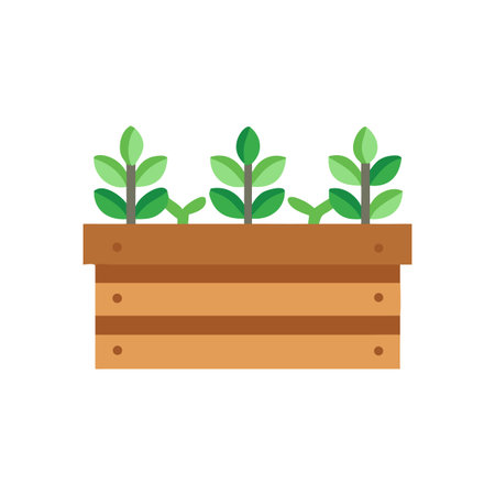 Flat illustration of growing plants in a wooden box on black backgroundのイラスト素材