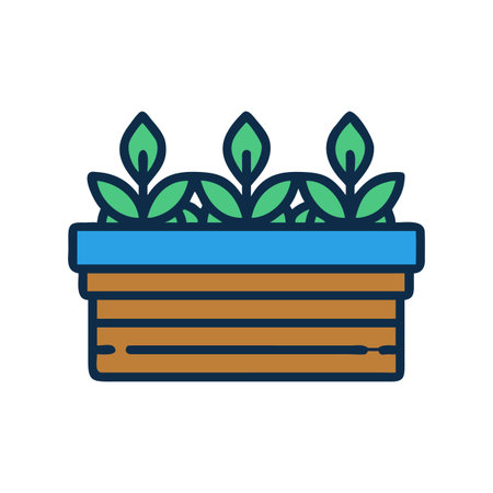 Cute potted plants in a window box for garden decoration illustrationのイラスト素材
