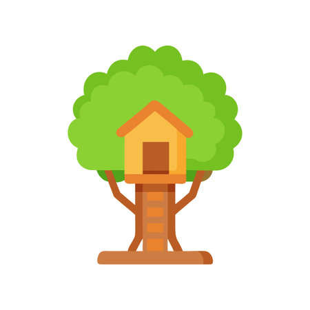Flat vector illustration of a treehouse, elevated on stilts, on black backgroundのイラスト素材