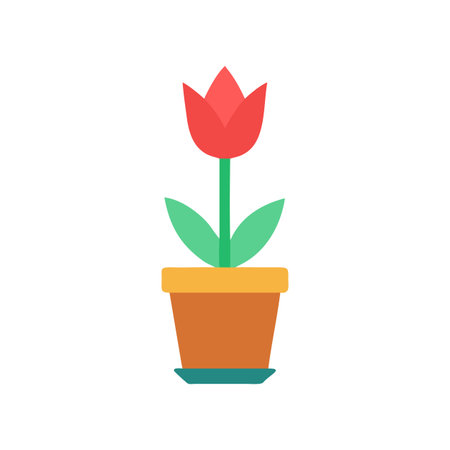 Stylized tulip in a pot against a black background for graphic applicationsのイラスト素材