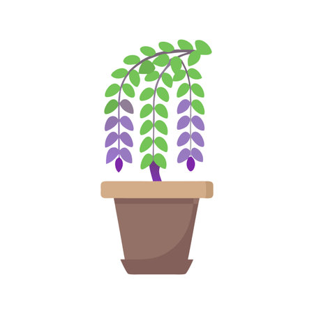 Stylized Potted Plant with Green and Purple Foliage on a Black Backgroundのイラスト素材