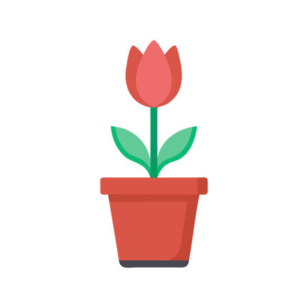 Minimalist Style Potted Tulip Flower on Black Background for Modern Designのイラスト素材