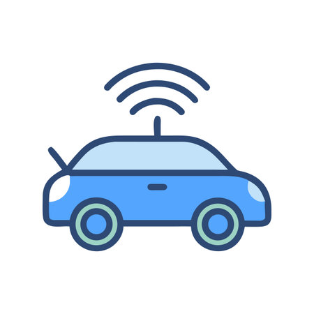 Stylized Icon of Autonomous Vehicle with Wireless Signal on Black Backgroundのイラスト素材