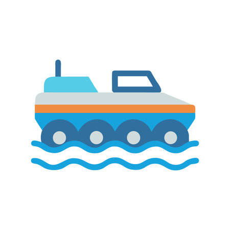 Stylized illustration of a amphibious all-terrain vehicle navigating water against a dark backgroundのイラスト素材