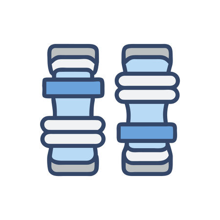 Stylized icon of two stacked circular elements with blue and gray accentsのイラスト素材