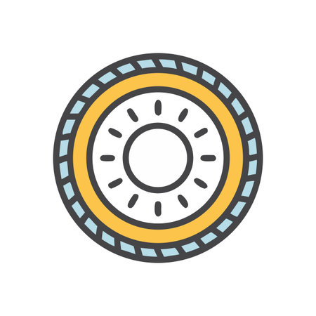 Isolated simple flat graphic icon of abstract gear wheel on black backgroundのイラスト素材