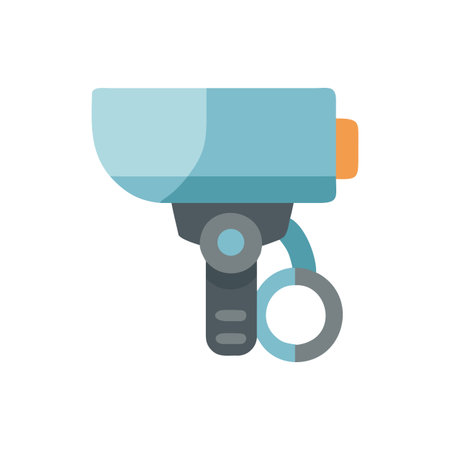 Stylized surveillance camera graphic in blue and gray tones on black backgroundのイラスト素材