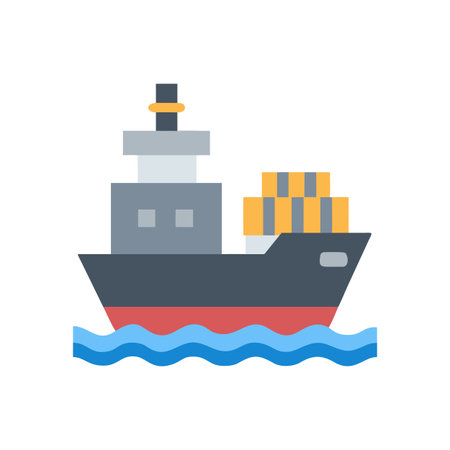 Cargo ship with containers on blue water in flat graphic styleのイラスト素材