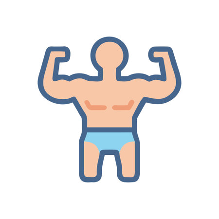 Cartoon illustration of a muscular figure flexing arms against a black backgroundのイラスト素材