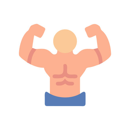 A muscular cartoon character flexing, showing off strength and healthy lifestyle conceptのイラスト素材
