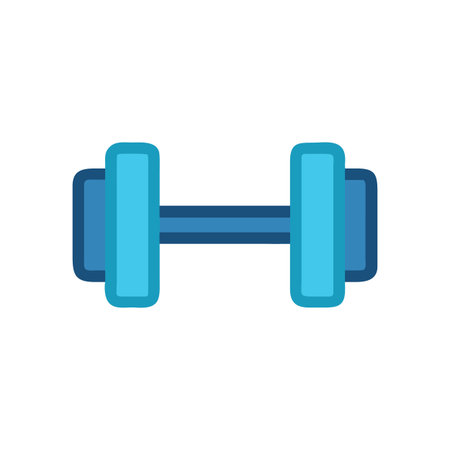 Simple blue dumbbell centered on black background, fitness and strength training iconのイラスト素材