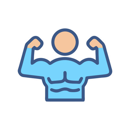 Graphic icon of bodybuilder posing against black backdrop showcasing musclesのイラスト素材