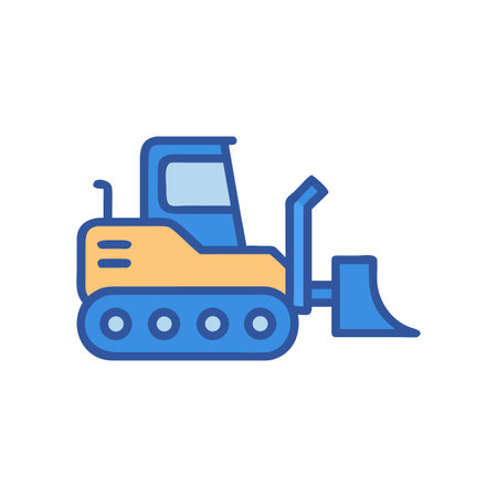 Cartoon Style Bulldozer Vector Illustration on Black Background for Construction Themesのイラスト素材