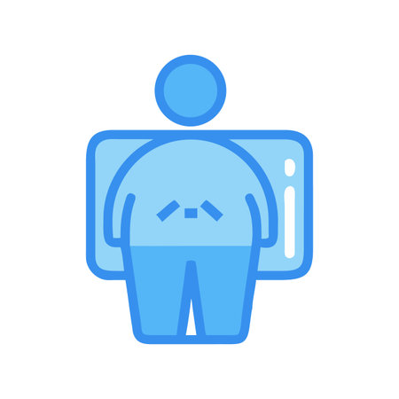 Blue stylized icon illustration of a person standing for health, obesity, careのイラスト素材