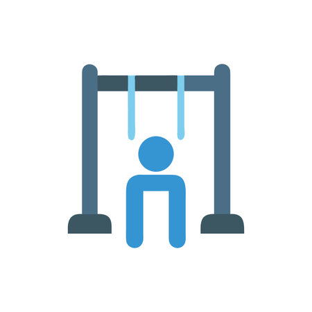 Simple blue icon of person on gymnastics bar against black backgroundのイラスト素材