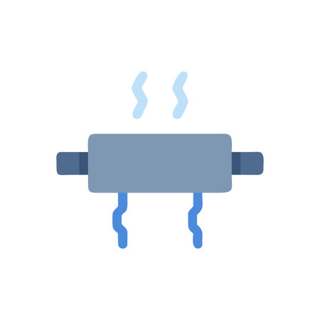 Exhaust Pipe Icon Emitting Smoke and Liquid, Engine Part in Flat Designのイラスト素材
