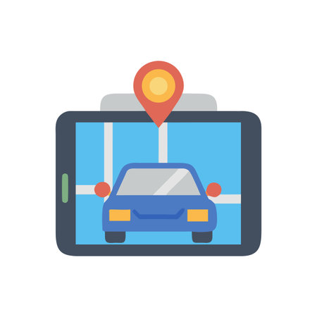 Car Navigation on Tablet: Flat Illustration of Vehicle on Digital Map Appのイラスト素材