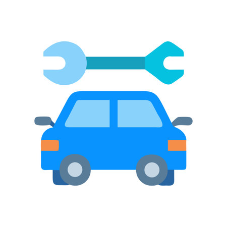 Simple vector graphic of a car under repair with a wrench above itのイラスト素材