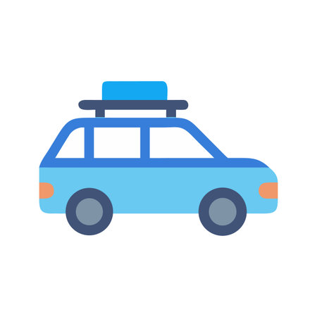 Stylized vector illustration of a blue car with luggage rack on blackのイラスト素材