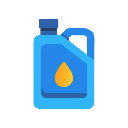 Blue oil canister with golden drop of liquid on a black backgroundのイラスト素材