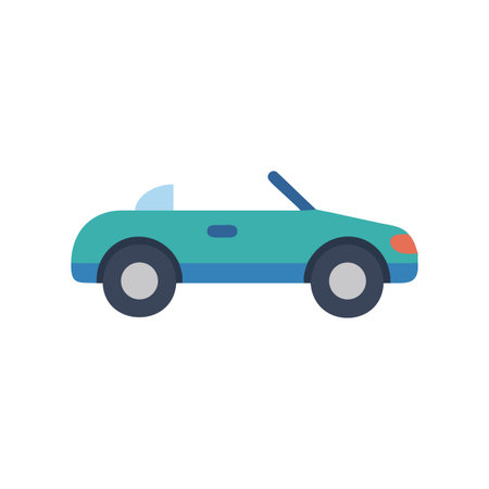 Flat design illustration of a teal convertible car against black backgroundのイラスト素材