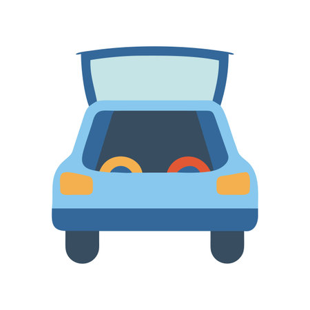Illustration of open car trunk revealing spare tires, transportation related visualsのイラスト素材
