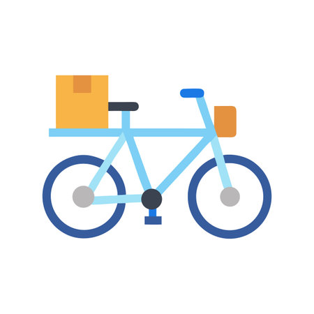 Blue bicycle with delivery box, modern flat design illustration on black backgroundのイラスト素材