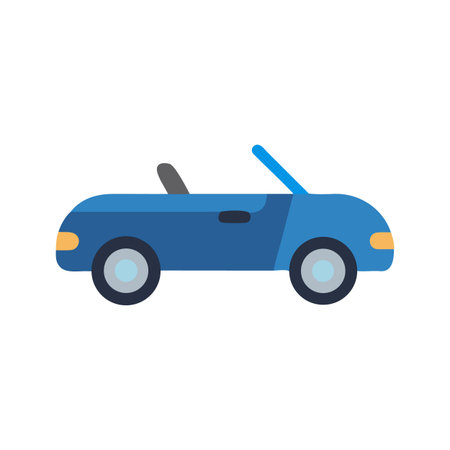 Modern convertible car in bright blue on a black background, flat designのイラスト素材