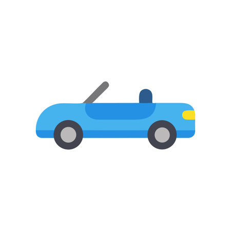 Flat vector convertible car isolated against black background, summer, drivingのイラスト素材