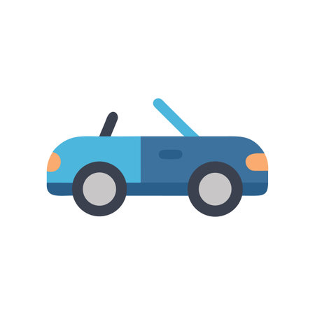 Simple flat illustration of a blue convertible car isolated on black backdropのイラスト素材