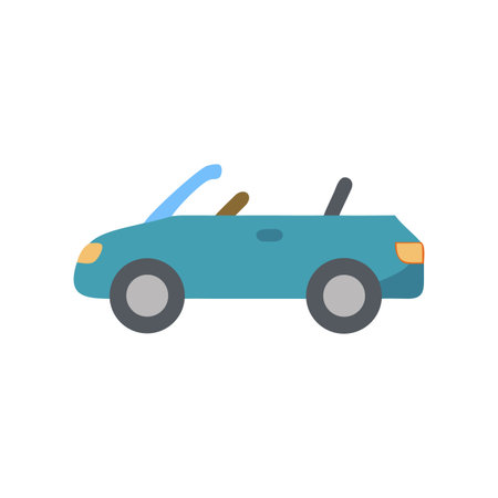 Teal Convertible Car Illustration Against Black Background, Simple Vector Style Imageのイラスト素材
