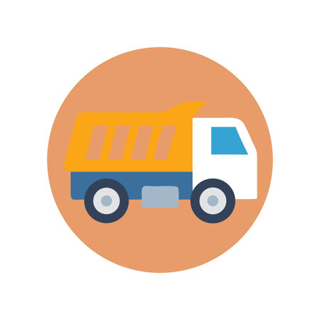 Cartoon Style Dump Truck Isolated on Circle Background for Construction Themed Designのイラスト素材